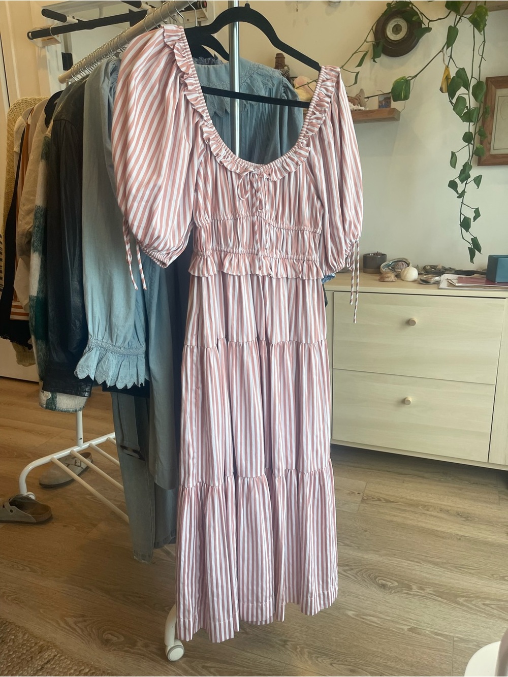 En Saison Striped Pink Puff-Sleeve Maxi Dress